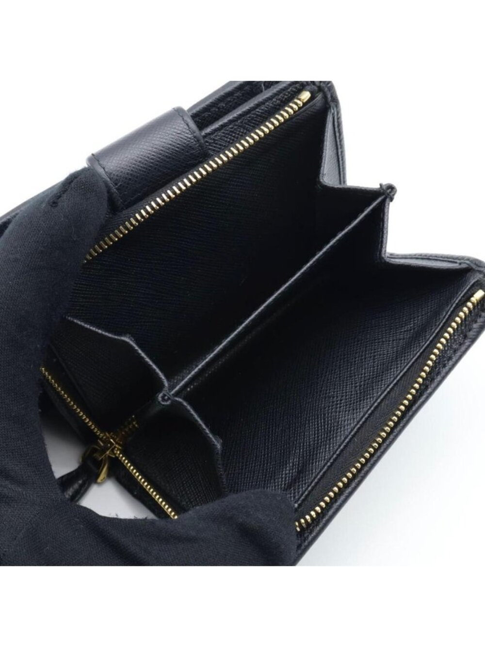 Prada Metal Logo Bifold Wallet Saffiano Leather Black L-shape - Picture 3 of 10